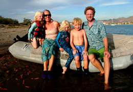 Siobhan, Behan, Mairen, Niall, and Jamie after a day of playing at The Mogote, La Paz, Mexico
